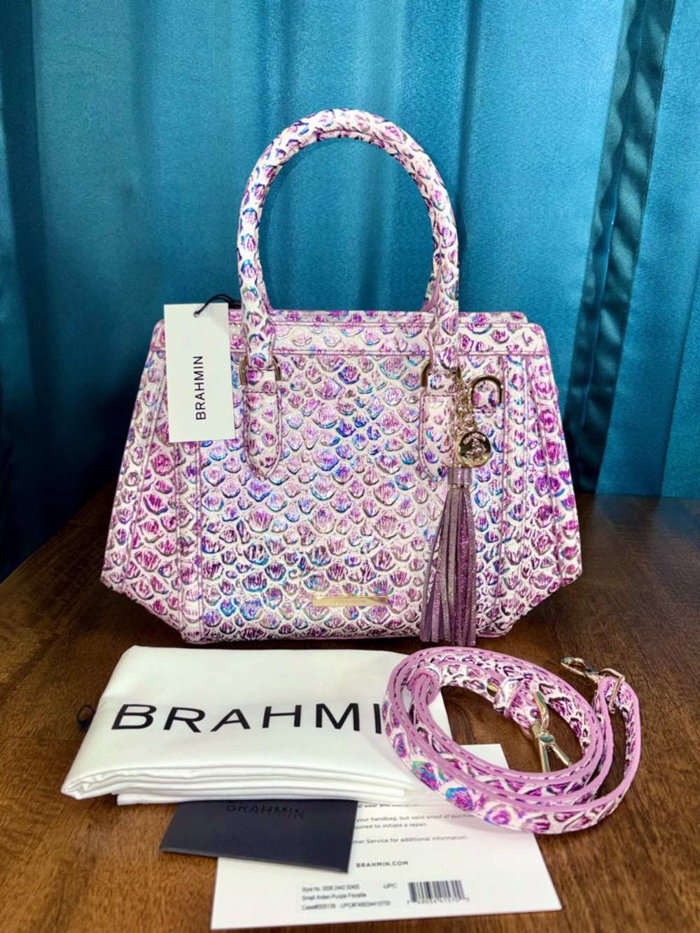 Brahmin NWT Sm. Arden-Purple Floralite -Exclusive Design⭐️Metallic Color-shifts